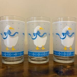 Vintage Libbey Country Goose Glasses Set of 3 Blue Bow Farmhouse Tumblers 4.25